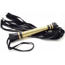 Плетка BDSM Арсенал с золотистой ручкой, кожа