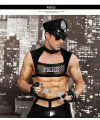 Cексуальный полицейский (фуражка-топ-шорты-перчатки-наручники пластик)