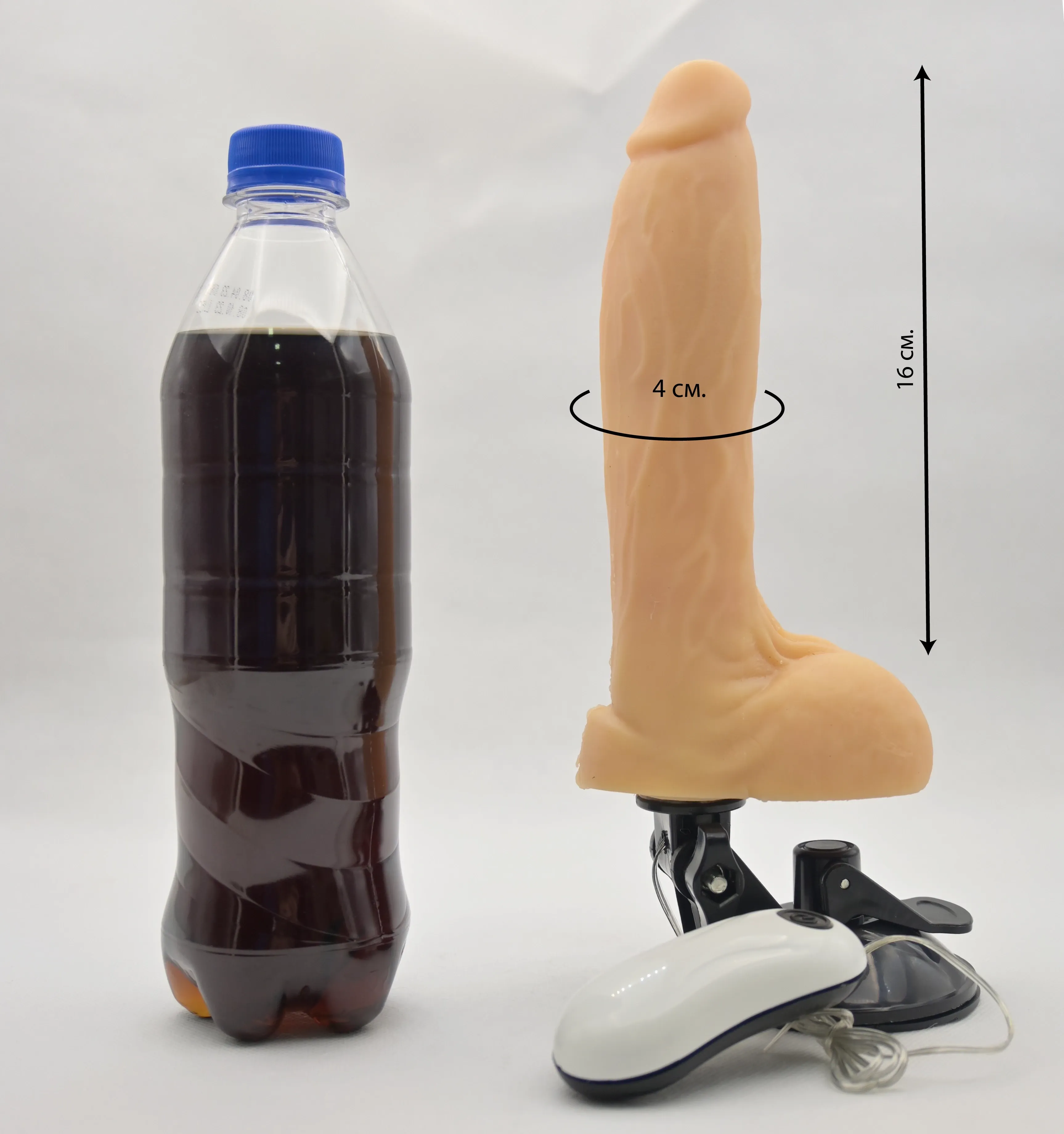 Размеры Base Cock 223002 и сравнение с бутылкой газировки